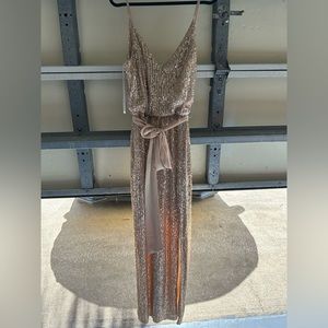 Champagne sparkle with slit dress